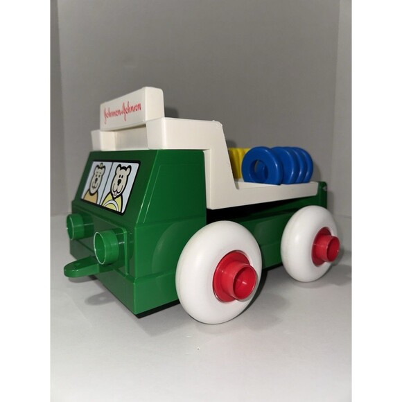 VTG Johnson & Johnson Green Plastic Toy Truck W Stackable Shapes 1983 Bears - Picture 2 of 6